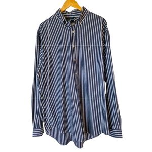 Ralph Lauren Men's Blue White Striped Collared Classic Fit Pony Logo Shirt, 17